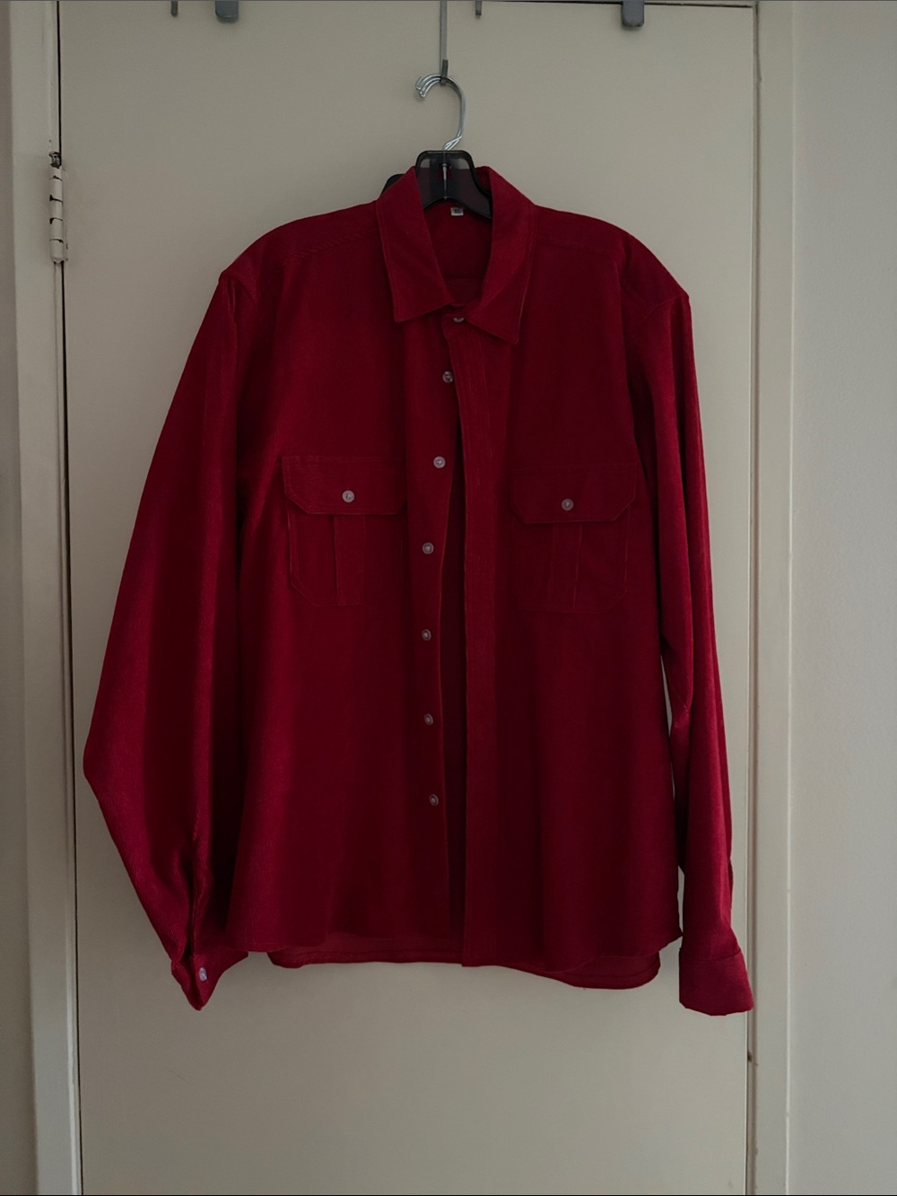 Men's Red Button-Up Overshirt Jacket! Lightweight baby fine corduroy! Cotton! XL
